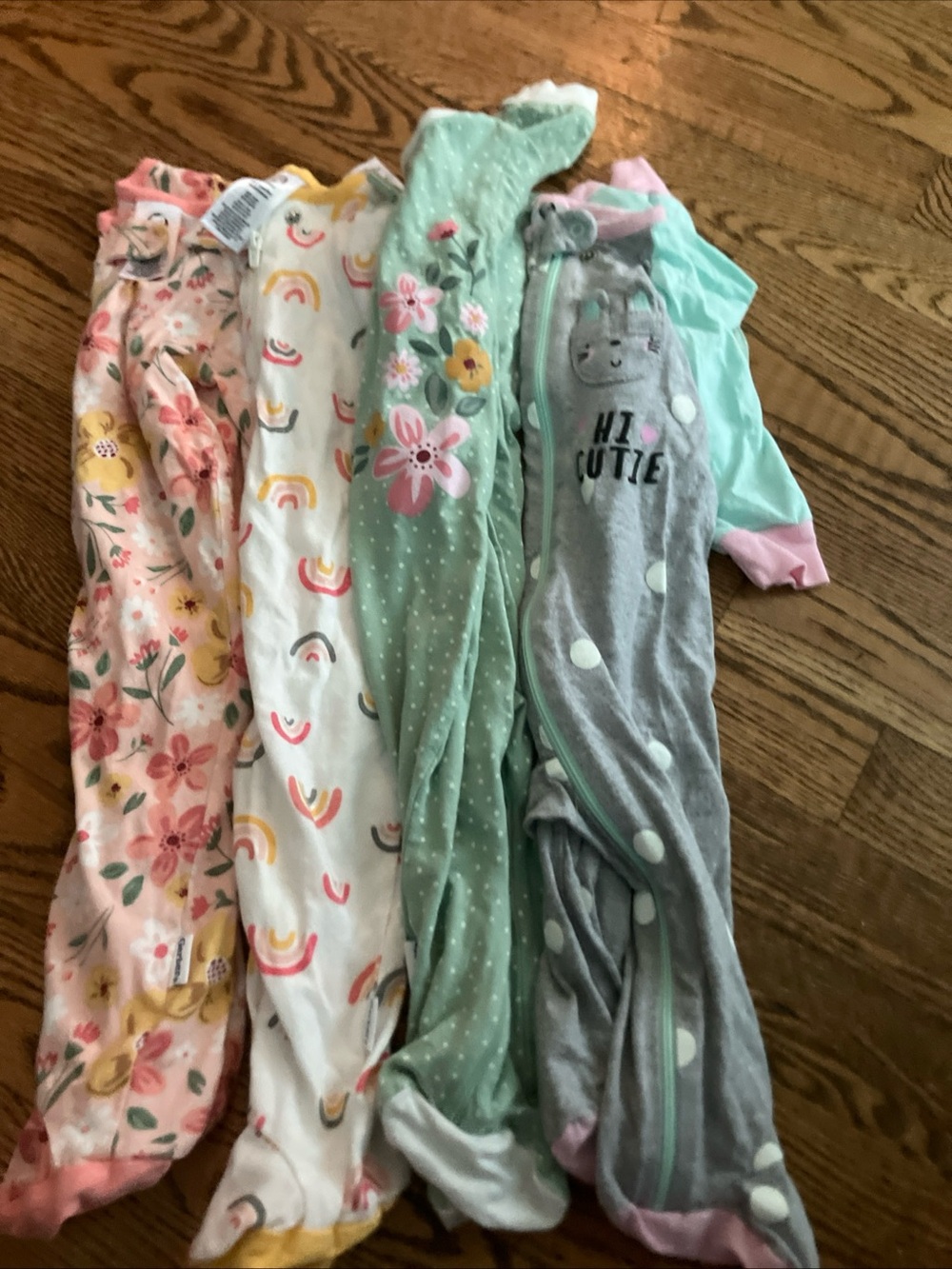 Girls Sz 3-6 Months Footed Lot Of Cotton  Pajama Sleepers GERBER